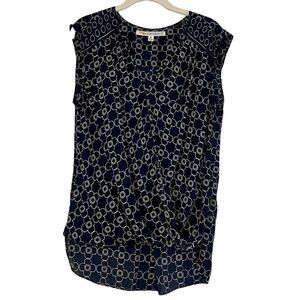 Max Studio Navy Floral V-neck Wrap Sleeveless Blouse